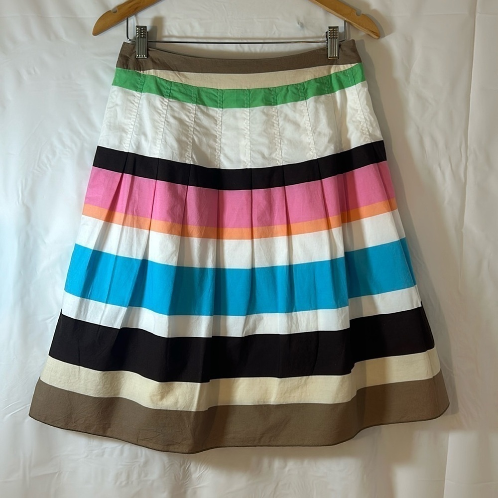 Talbots petites flare skirt lined 100% cotton Festival multi colour stripes